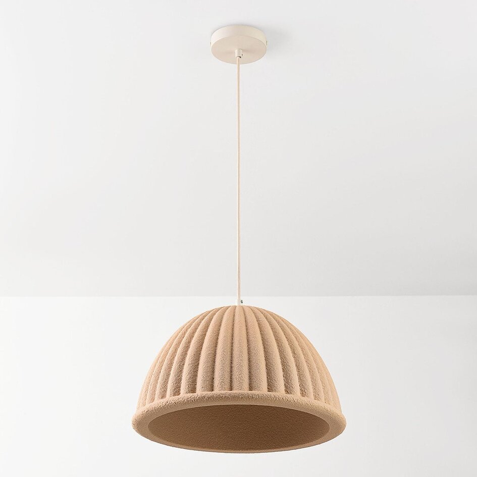 Lampa wisząca Hyske z żebrowanym kloszem - piaskowo-beżowa
