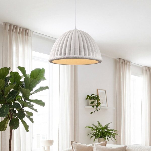 Lampa wisząca Hyske z żebrowanym kloszem - biała