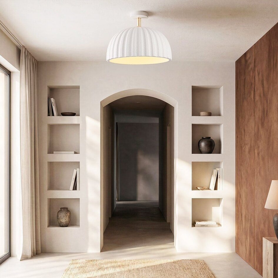Lampa sufitowa Lysko z żebrowanym kloszem - Białe