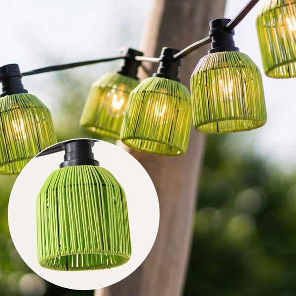 Zestaw girland świetlnych z kloszami w zielonym stylu rattanowym, dostępny z różnymi lampami LED