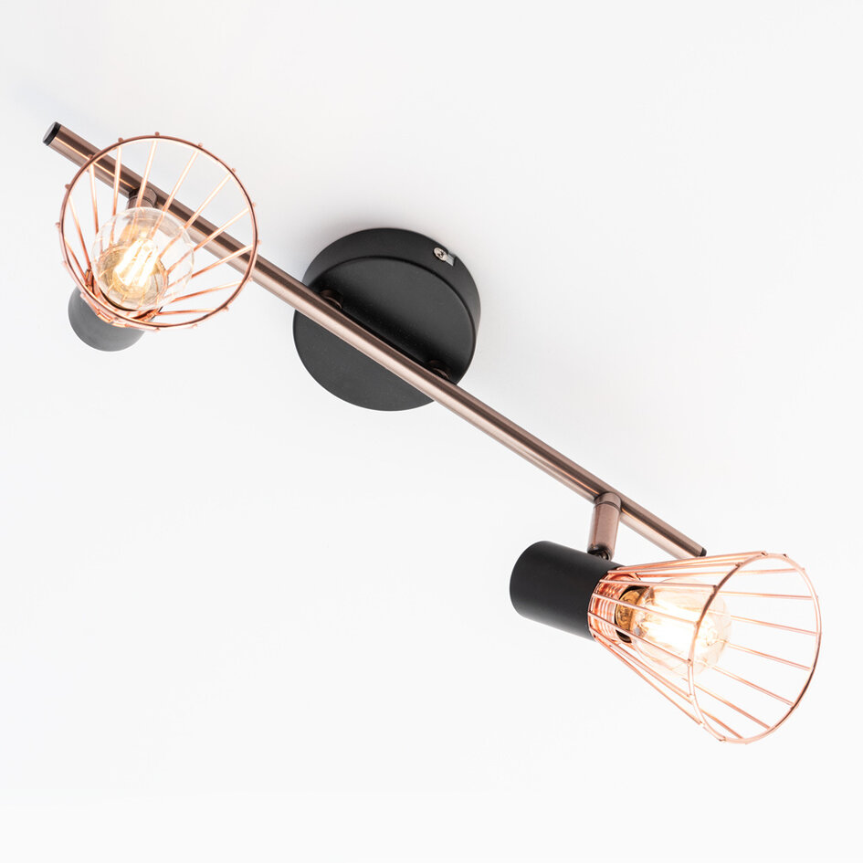 Industrialny miedziany reflektor sufitowy, 2 światła - Lincoln