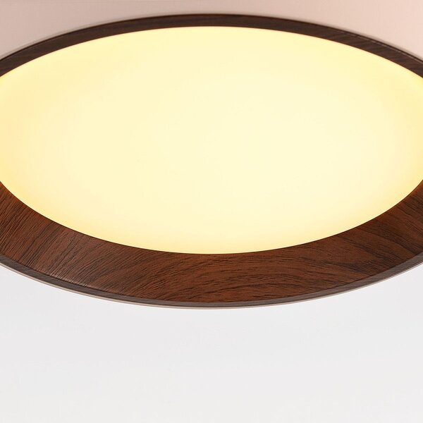 Lampa sufitowa Nardia z wbudowane źródło LED i 3-stopniowo ściemnialne Ø29 cm - beżowe z drewnianym akcentem