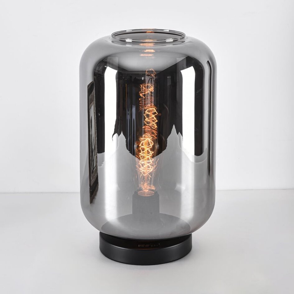 Nowoczesna szklana lampa stołowa czarna ze szkłem dymionym - Solo