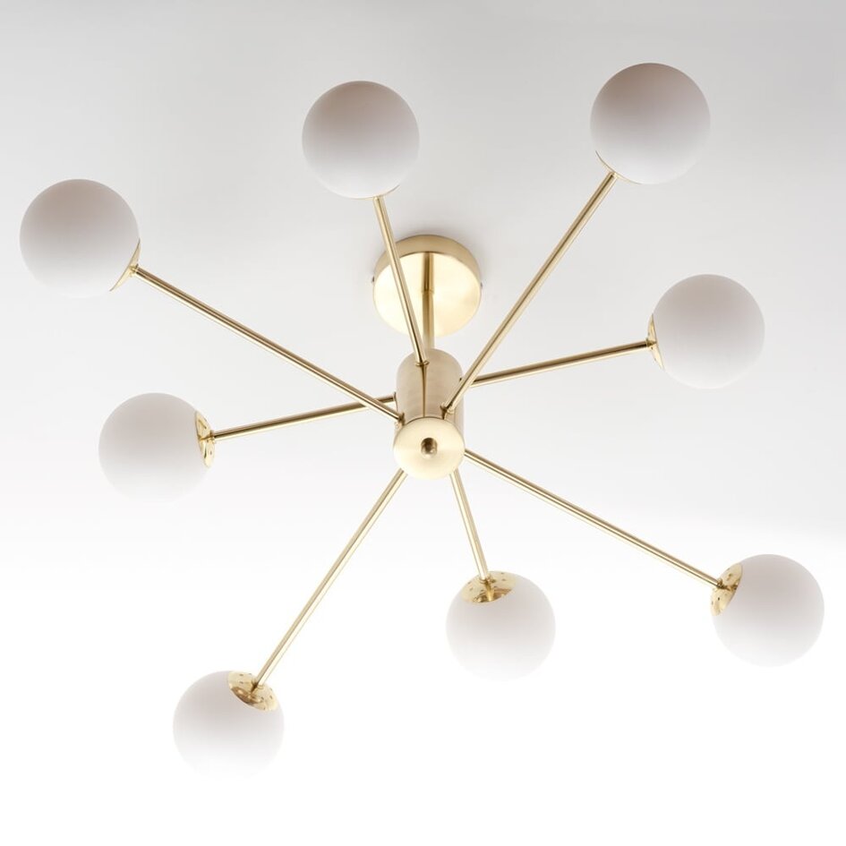 Design piaskowo-złota lampa sufitowa z mlecznobiałym szkłem - 8-światło Idaho