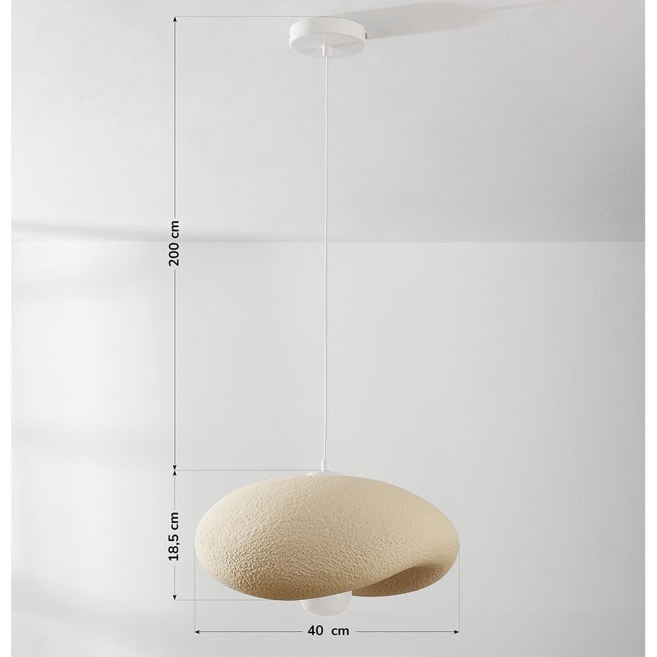 Lampa wisząca Wabi-Sabi Kawa z efektem kamienia w kolorze piaskowo-beżowym – 40 x 36 cm