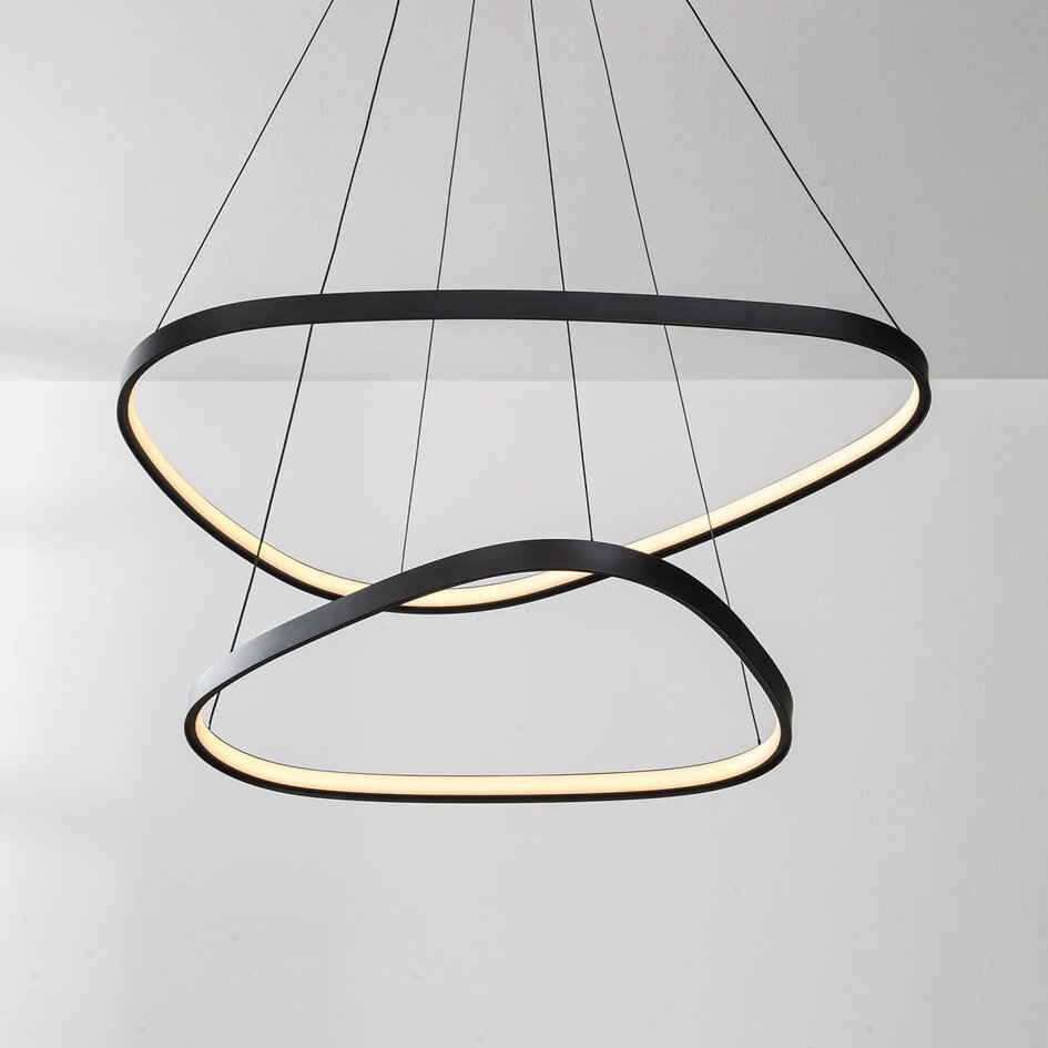 3-stopniowo ściemnialna designerska lampa wisząca Nivara z podwójnymi pierścieniami LED w kolorze czarnym