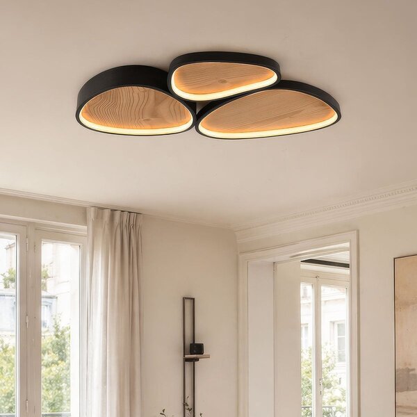 Lampa sufitowa Elpisie z wbudowanym źródłem LED, 3-stopniowo ściemnialna - czarna z imitacją drewna