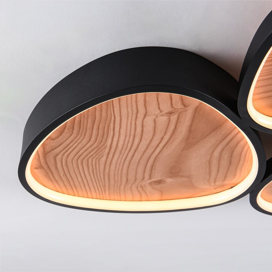 Lampa sufitowa Elpisie z wbudowanym źródłem LED, 3-stopniowo ściemnialna - czarna z imitacją drewna