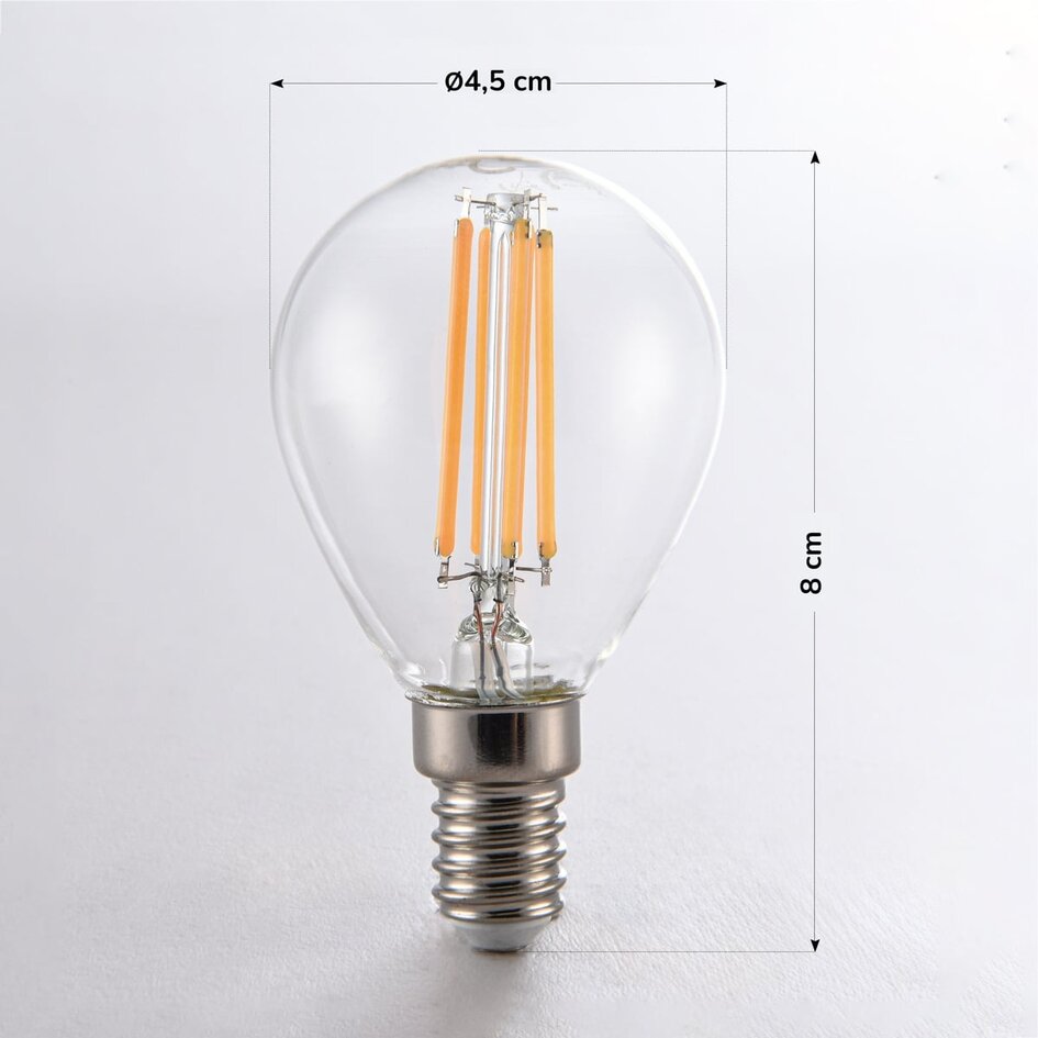 E14 3-stopniowo ściemnialna lampa LED filamentowa Ø45 z przezroczystym szkłem 4,5W 2700K