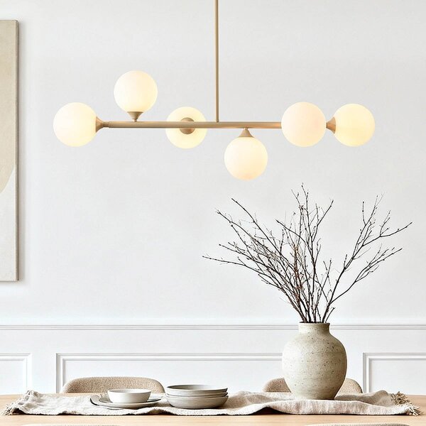 Design lampa wisząca Aster - beżowa z mlecznobiałym szkłem, 6 światła