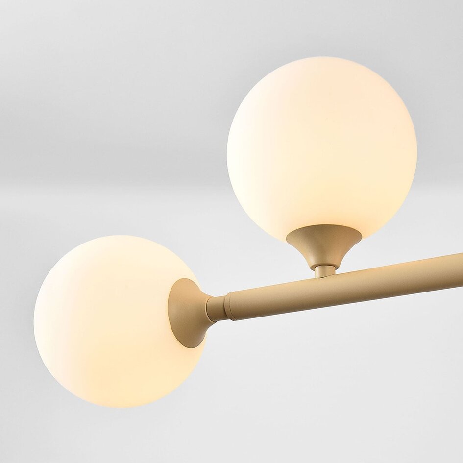 Design lampa wisząca Aster - beżowa z mlecznobiałym szkłem, 6 światła
