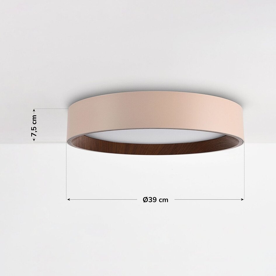 Lampa sufitowa Nardia ze zintegrowanym źródłem LED i 3-stopniowo ściemnialna Ø39 cm - beżowa z akcentem drewnianym