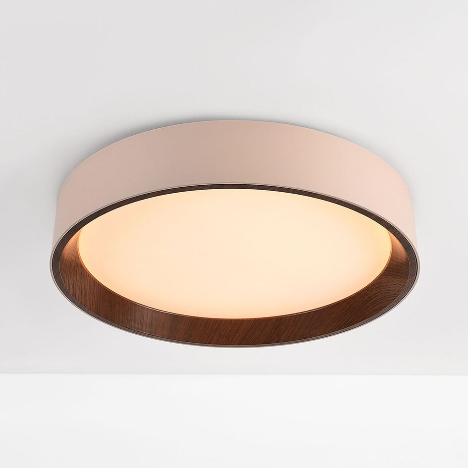 Lampa sufitowa Nardia ze zintegrowanym źródłem LED i 3-stopniowo ściemnialna Ø39 cm - beżowa z akcentem drewnianym