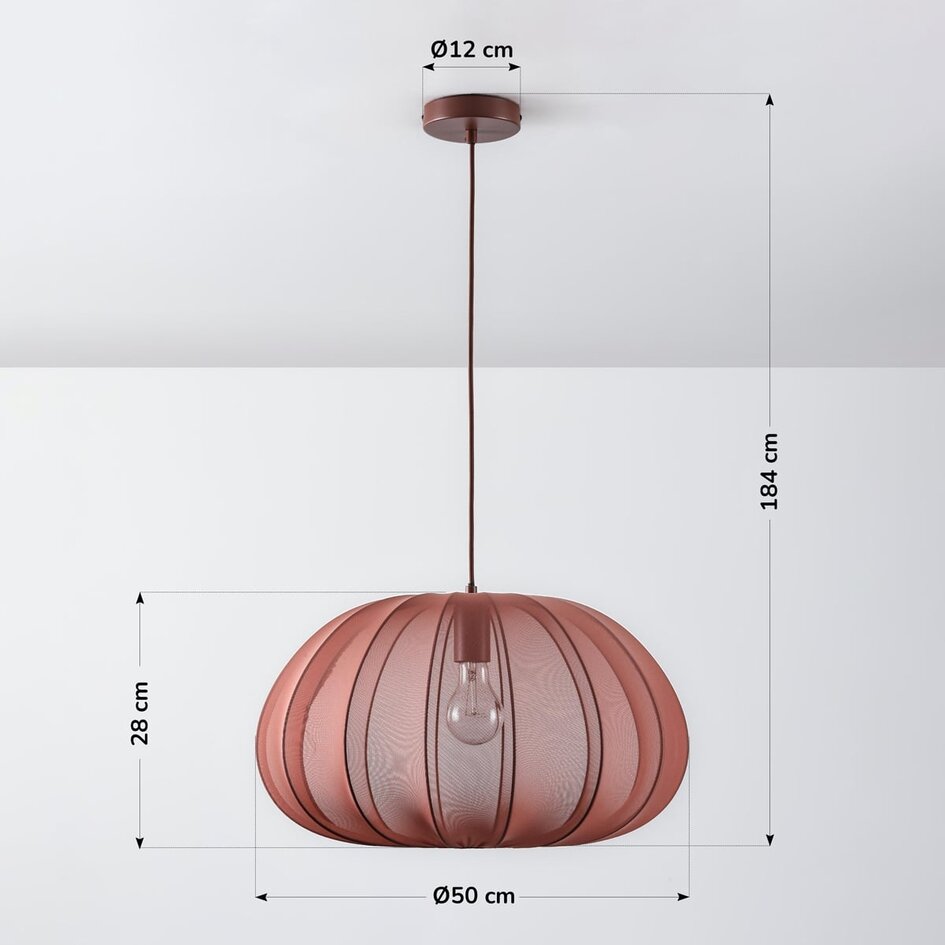 Lampa wisząca Ecruva z okrągłym kloszem z tkaniny w kolorze terra róż