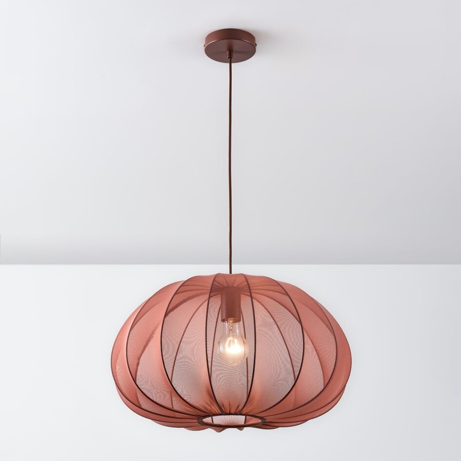 Lampa wisząca Ecruva z okrągłym kloszem z tkaniny w kolorze terra róż
