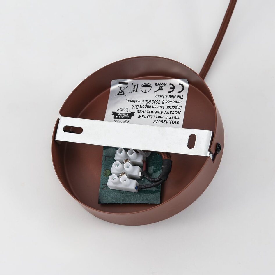 Lampa wisząca Ecruva z okrągłym kloszem z tkaniny w kolorze terra róż