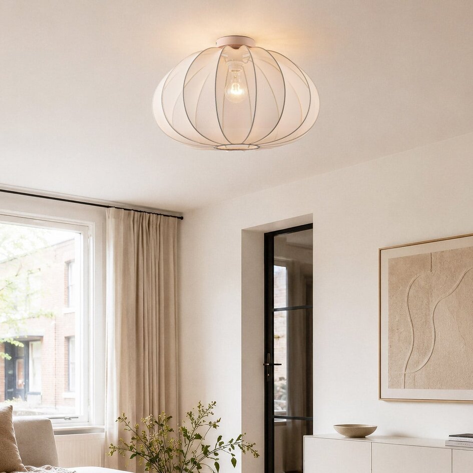 Lampa sufitowa Ecruva z jasnobeżowym kloszem z tkaniny