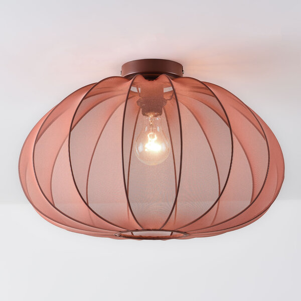 Lampa sufitowa Ecruva z kloszem z tkaniny w kolorze terra różowym