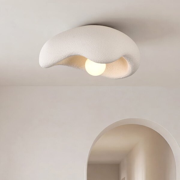 Lampa sufitowa Ishi w stylu Wabi-Sabi z efektem kamienia – biała
