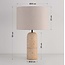 Lampa stołowa Seraphina z lnianym kloszem i ceramiczną podstawą z efektem trawertynu
