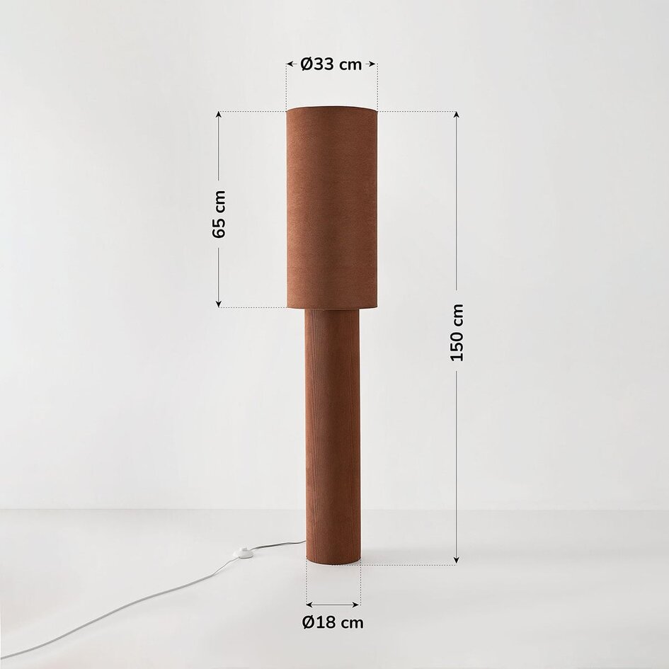 Lampa podłogowa Misja z materiałowym kloszem i podstawą - brązowa