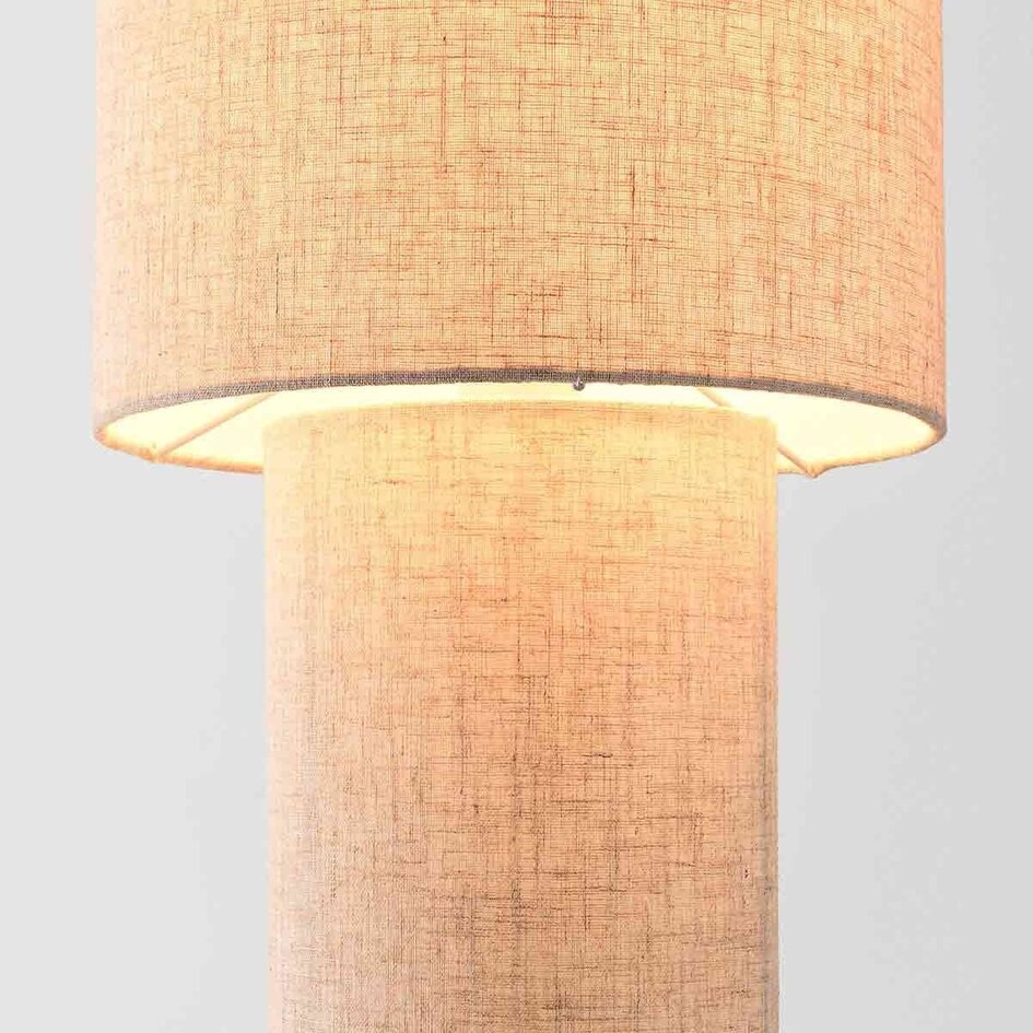 Lampa podłogowa Misja z lnianym kloszem i podstawą – kość słoniowa