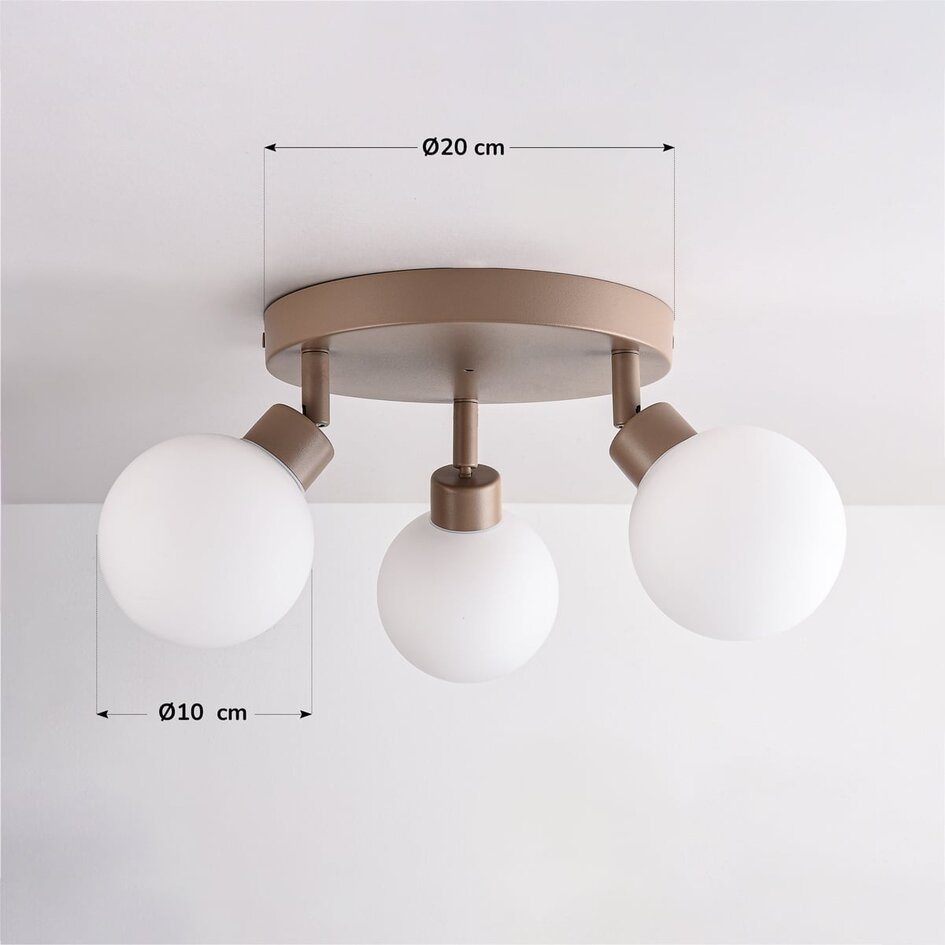 Lampa sufitowa Zano z 3 obrotowymi światłami - piaskowy beż z mlecznobiałym szkłem