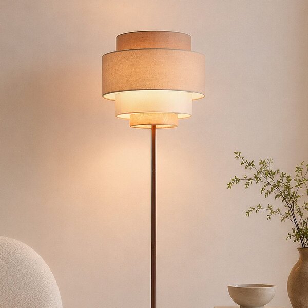 Lampa podłogowa Zhuo z warstwowym lnianym kloszem - brązowa