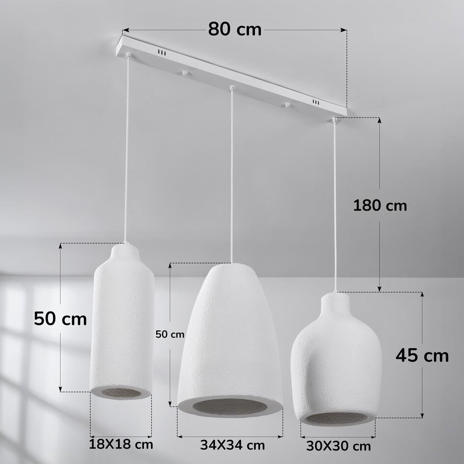 Nowoczesna lampa wisząca Wabi-Sabi z efektem kamienia, biała, 3 światła - Iki