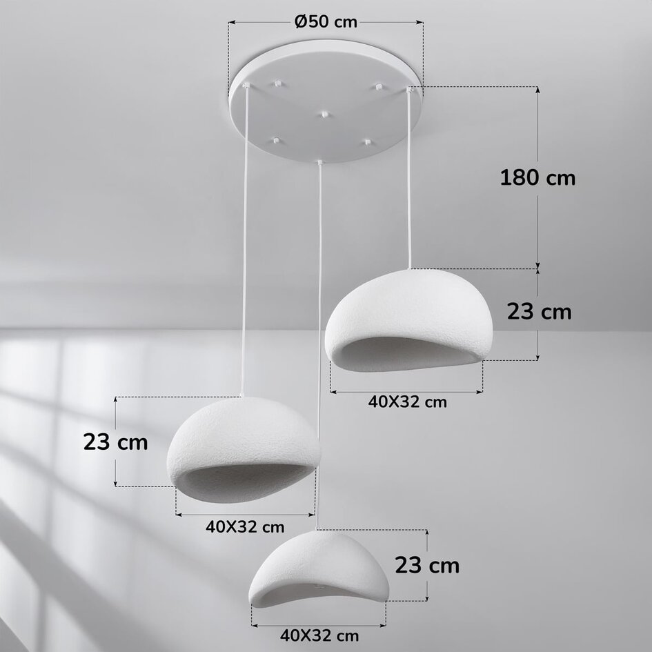 3 światła Wabi-Sabi lampa wisząca Ishi z białym wzorem kamienia - 3 x 40 cm