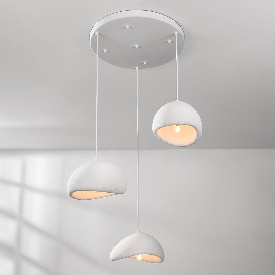 3 światła Lampa wisząca Wabi-Sabi Ishi z białym efektem kamienia - 3 x 30 cm
