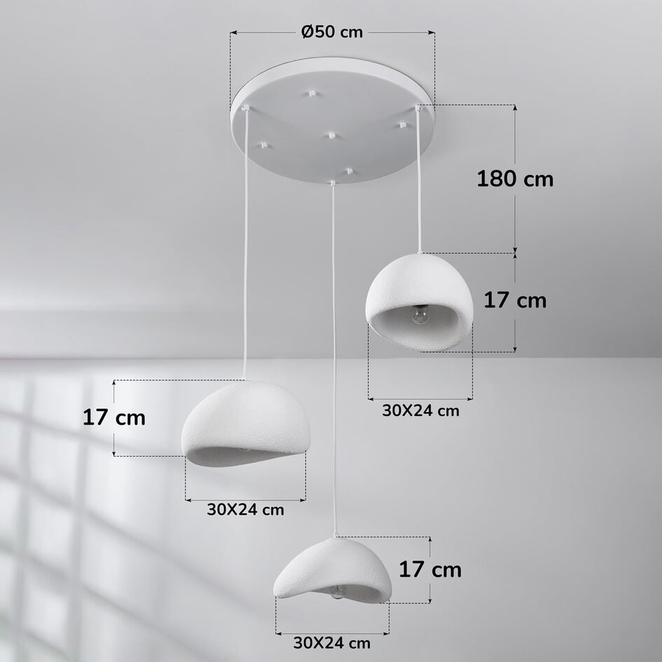 3 światła Lampa wisząca Wabi-Sabi Ishi z białym efektem kamienia - 3 x 30 cm