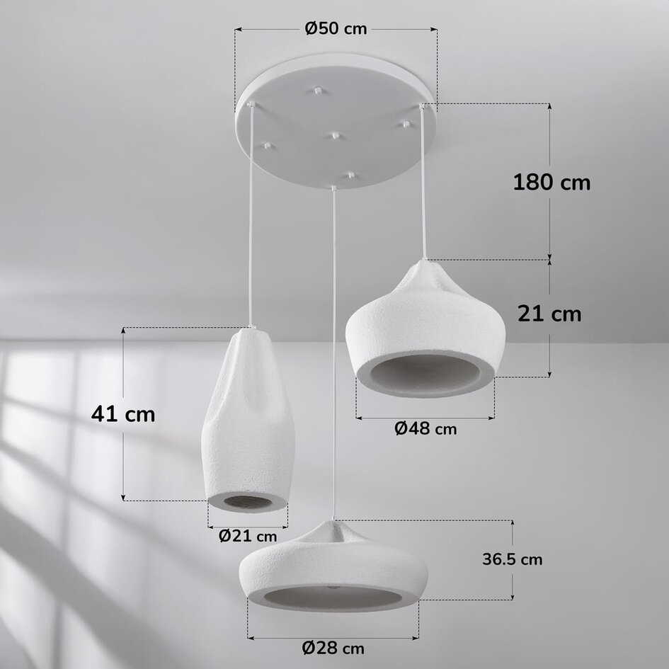 3 światła lampa wisząca biała w stylu Wabi-Sabi - Mizu