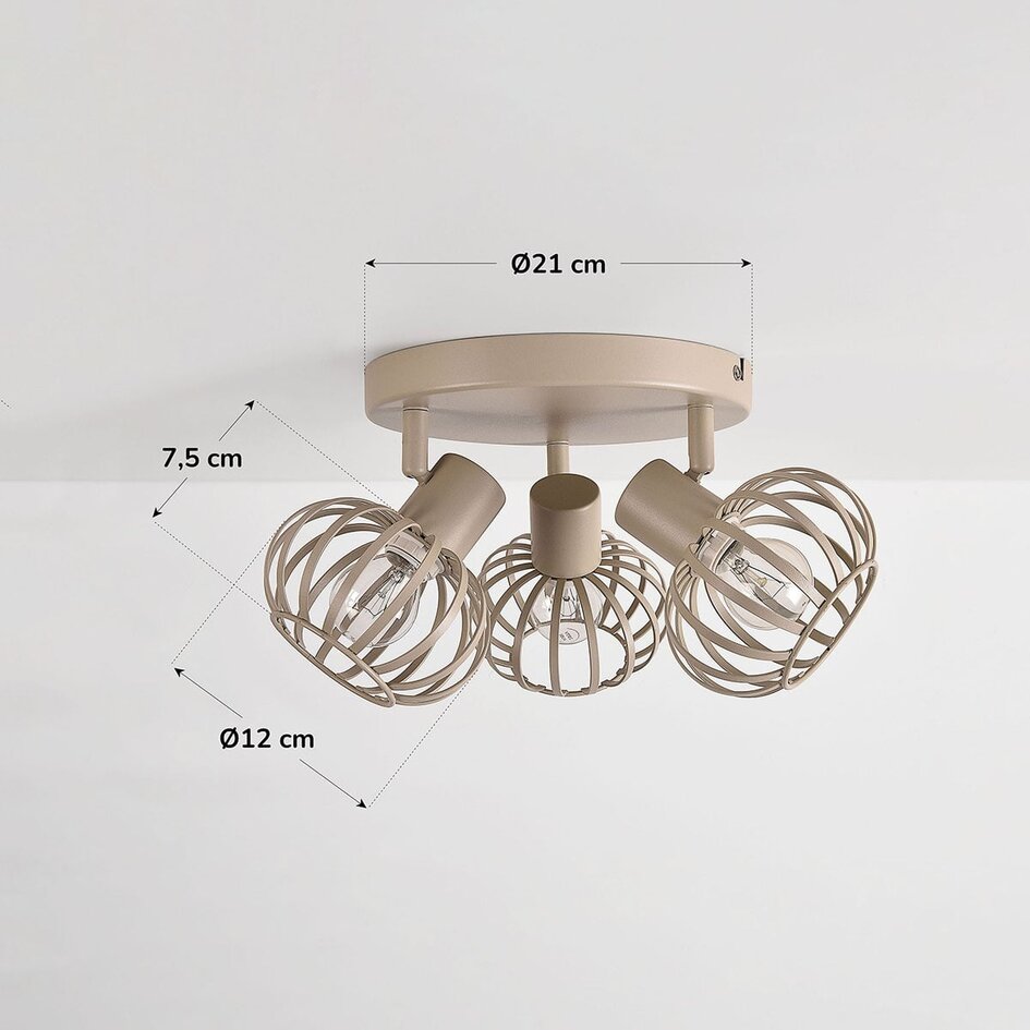 Lampa sufitowa Kelly z 3 obrotowymi metalowymi kloszami - piaskowo-beżowa
