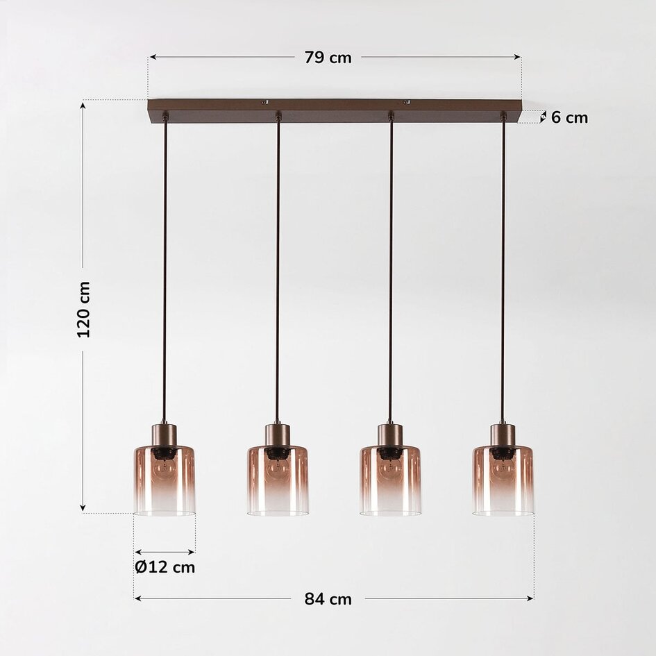 4-światła lampa wisząca Palaio ze szkłem ombre - brązowe