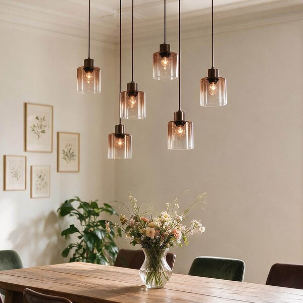 6-światło lampa wisząca Palaio ze szkłem ombre - brązowa