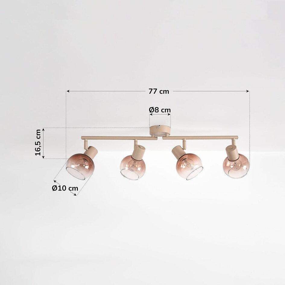 4-światła regulowana lampa sufitowa Dari ze szkłem ombre - beżowa