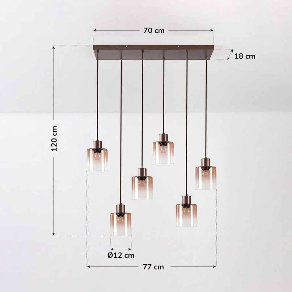 6-światło lampa wisząca Palaio ze szkłem ombre - brązowa
