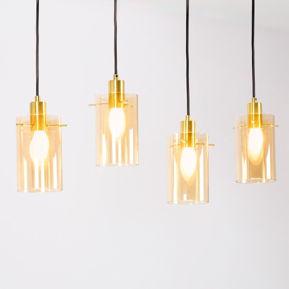 Industrialna lampa wisząca w kolorze czarnego matu i piaskowego złota ze szkłem bursztynowym 4 światła - Tuscon