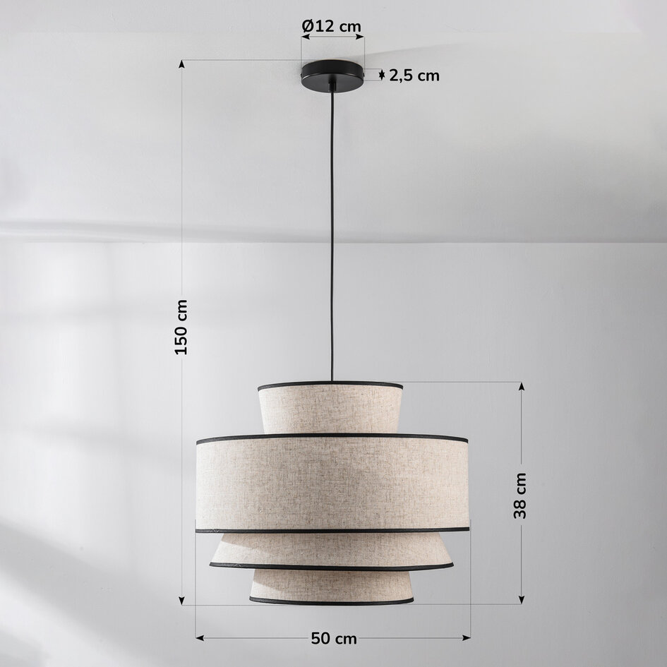 Lampa wisząca Zenza z 3-warstwowym kloszem z naturalnego lnu