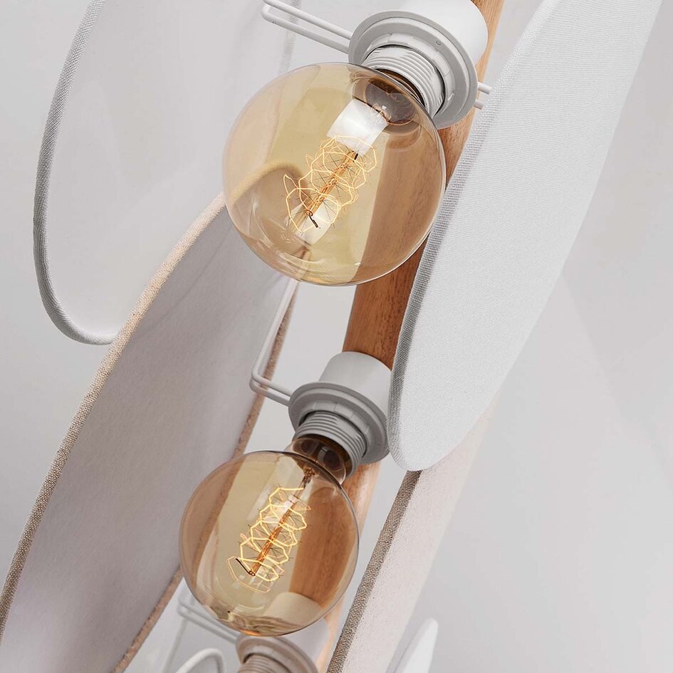 5 światła lampa wisząca Zenner – naturalny len z drewnem i białymi akcentami