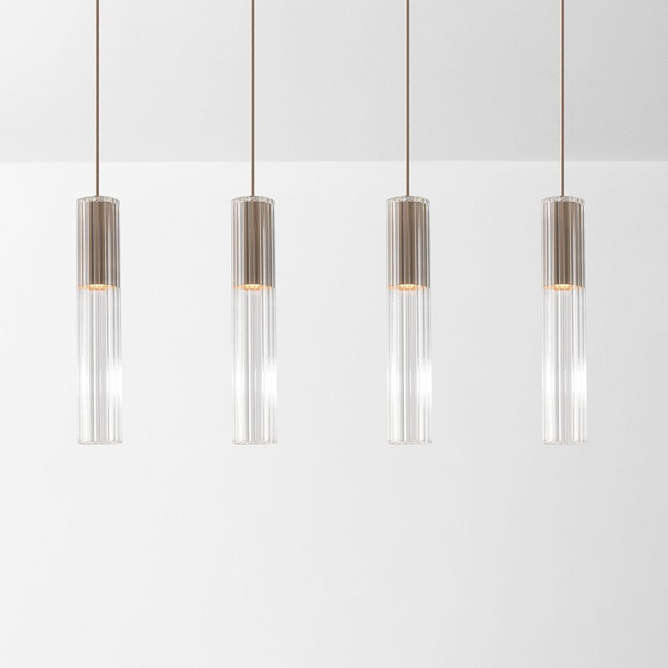 Lampa wisząca Frida beżowa z ryflowanym szkłem, 4 światła