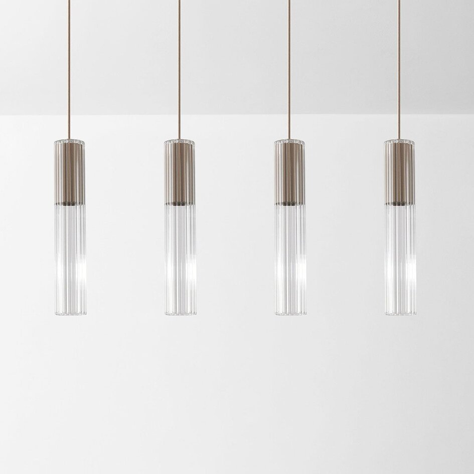 Lampa wisząca Frida beżowa z ryflowanym szkłem, 4 światła