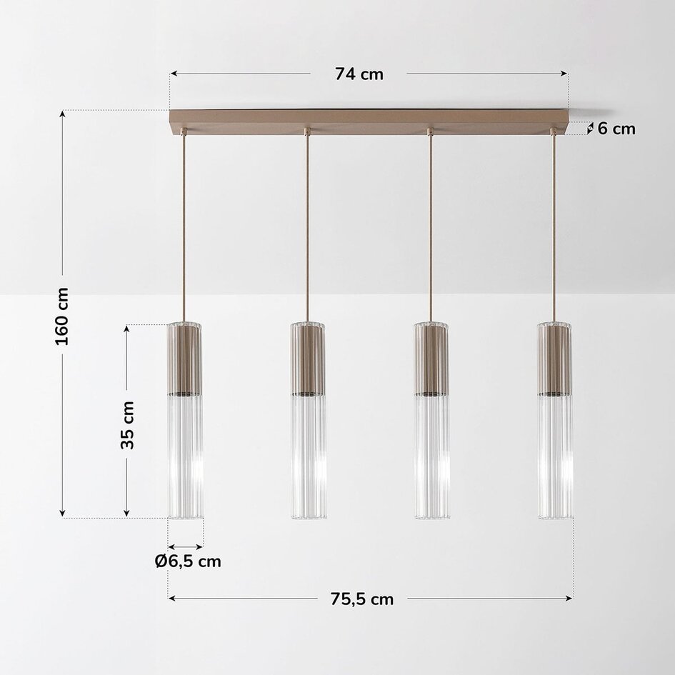 Lampa wisząca Frida beżowa z ryflowanym szkłem, 4 światła