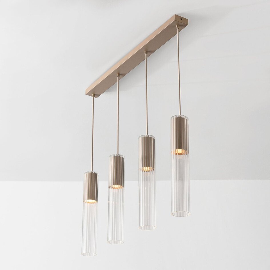 Lampa wisząca Frida beżowa z ryflowanym szkłem, 4 światła