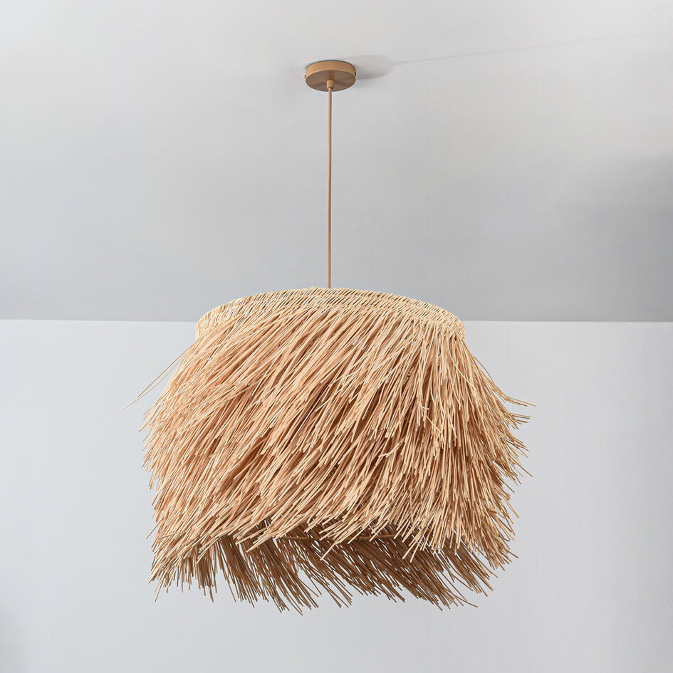 Lampa wisząca Katrien z fantazyjnym kloszem rattanowym - naturalna