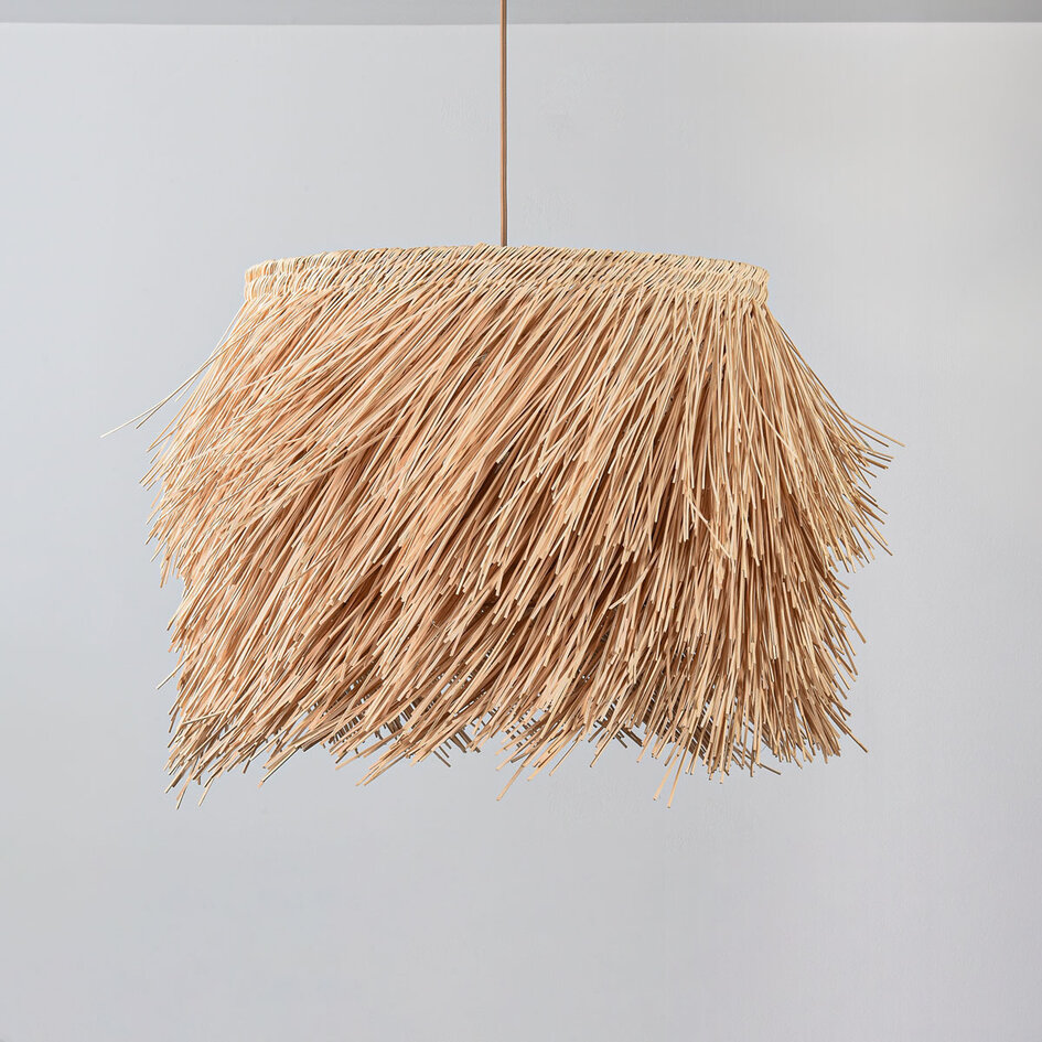 Lampa wisząca Katrien z fantazyjnym kloszem rattanowym - naturalna