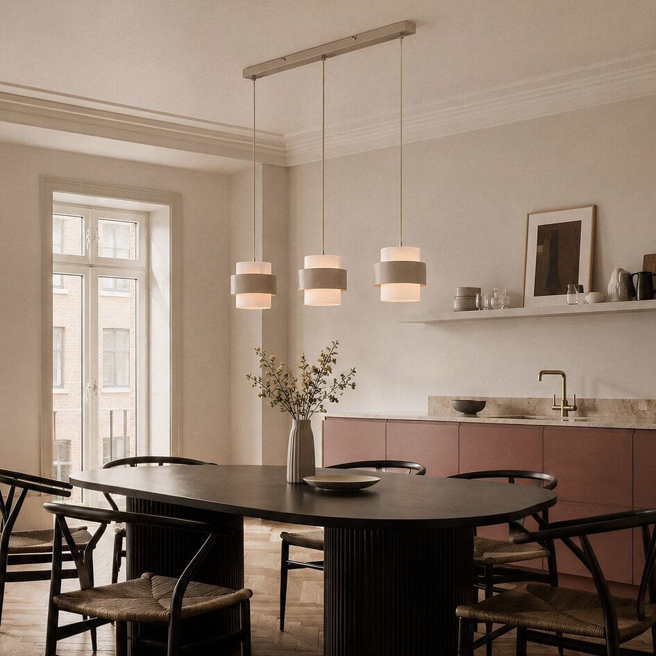 Lampa wisząca Klari beżowa z mlecznobiałym szkłem, 3 światła