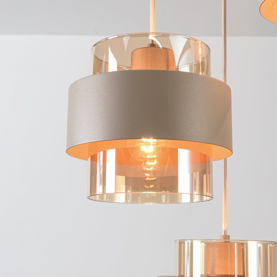 Lampa wisząca Kodi beżowa ze szkłem bursztynowym, 3 światła