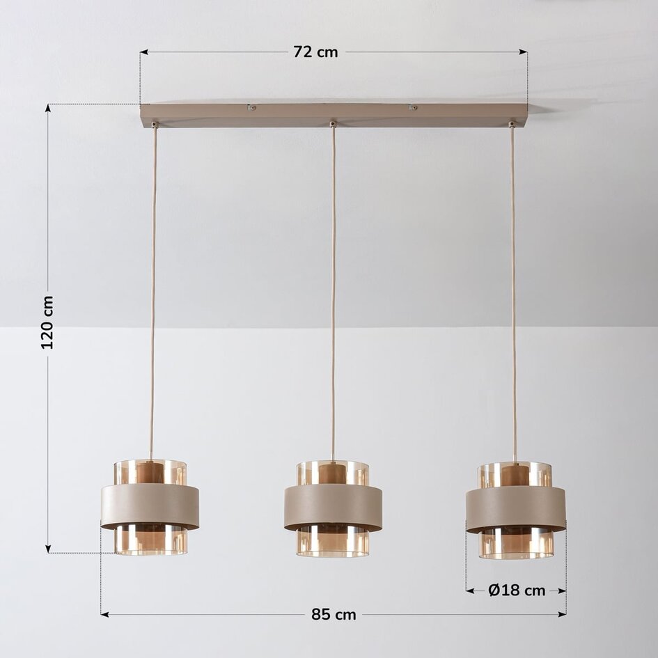 Lampa wisząca Klari beżowa ze szkłem bursztynowym, 3 światła